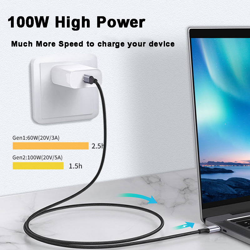 1m 100W PD USB-C QC4.0 4K Cable USB3.1 Gen2 10Gbps Thunderbolt 3 Fast Charging Data Video Transmission Cord for MacBook Air/iPad Pro 2020