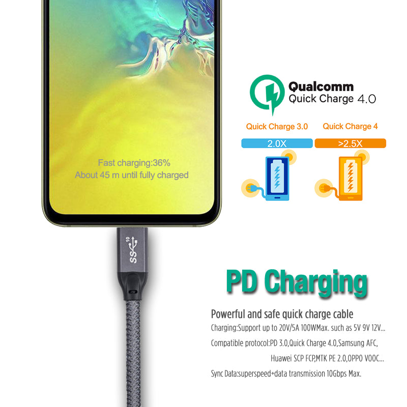 1m USB-C Male to USB-C Male Cable 4K Audio Video 20Gbps PD100W 5A/20V Fast Charging Cord for Macbook Pro