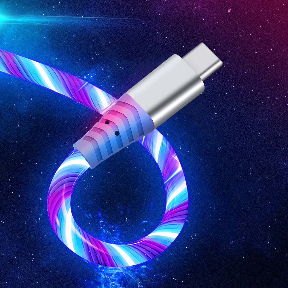2m Glowing 3A Fast Charging Cable High-Speed Flowing Streamer Light LED Data Transfer Micro USB Cable