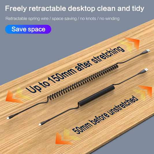 Retractable 3A Type-C Spring Coil USB Cable Mobile Phone Charging Data Transmission Cord