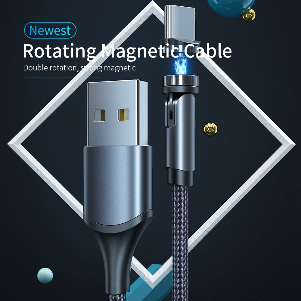 2m Type-C Data Cable 540 Degrees Rotatable Braided Charging Cable + Magnetic Plug