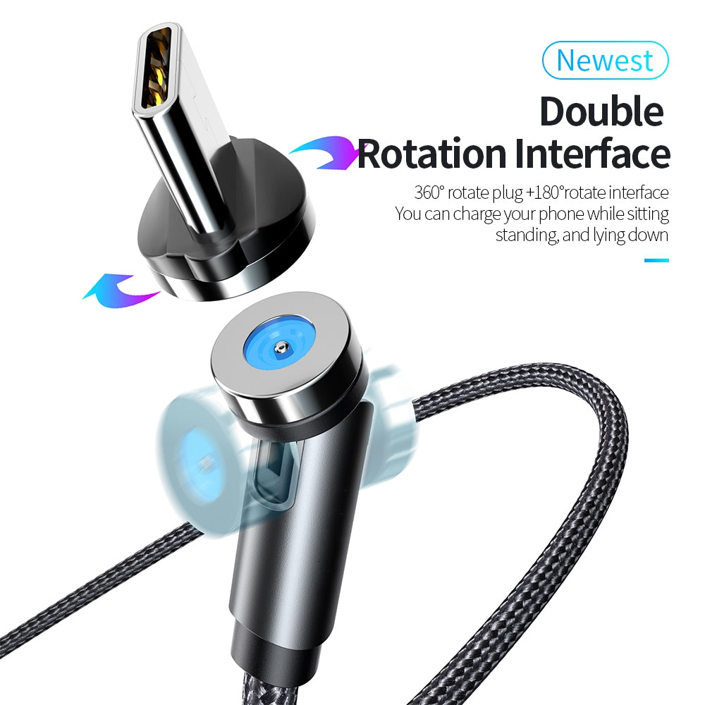 2m Type-C Data Cable 540 Degrees Rotatable Braided Charging Cable + Magnetic Plug