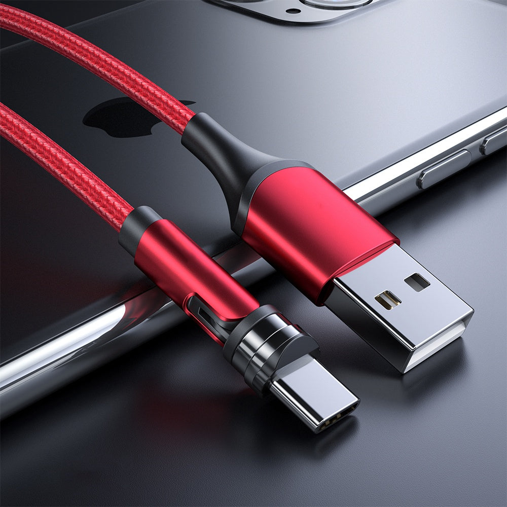 2m Type-C Data Cable 540 Degrees Rotatable Braided Charging Cable + Magnetic Plug