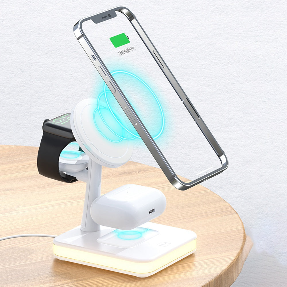 JJT-991 For iPhone / Apple Watch / AirPods 4 in 1 Magnetic Wireless Charger with USB Output Multifunction Charging Base