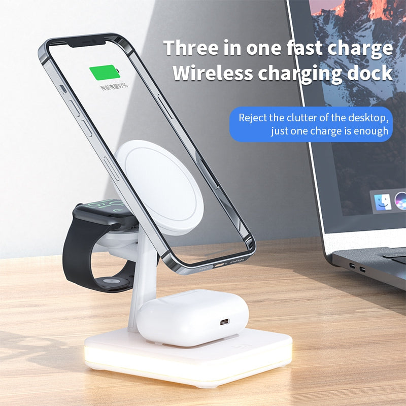 JJT-991 For iPhone / Apple Watch / AirPods 4 in 1 Magnetic Wireless Charger with USB Output Multifunction Charging Base
