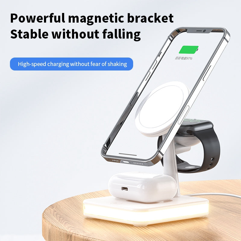 JJT-991 For iPhone / Apple Watch / AirPods 4 in 1 Magnetic Wireless Charger with USB Output Multifunction Charging Base