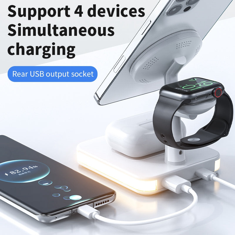 JJT-991 For iPhone / Apple Watch / AirPods 4 in 1 Magnetic Wireless Charger with USB Output Multifunction Charging Base