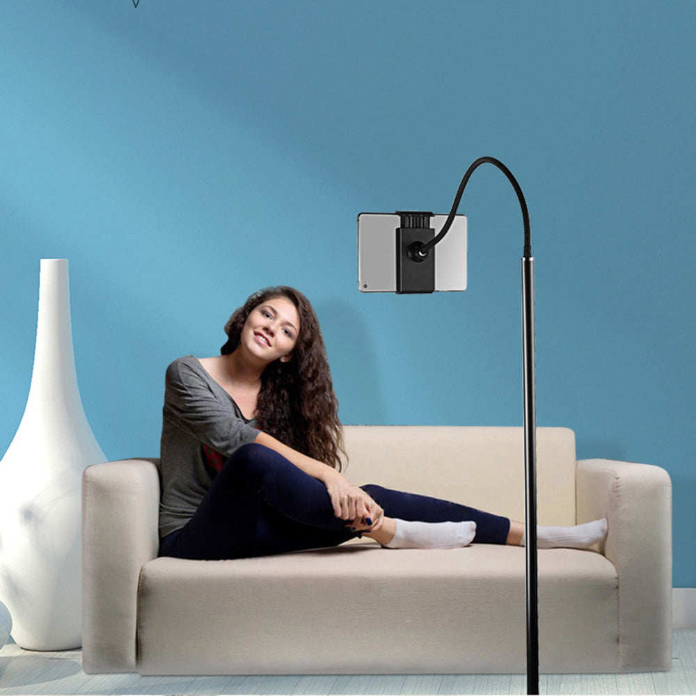175cm Tablet Floor Stand Cell Phone Holder with Flexible Gooseneck Stable Base 360 Degree Rotating Mobile Phone Lazy Bracket Compatible with iPhone iPad for Live Streaming