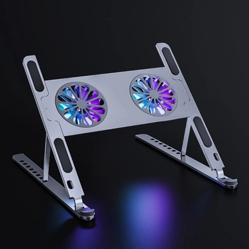 P11F Portable Folding Laptops Stand Aluminum Alloy Adjustable Desktop Tablets Holder with 2 Cooling Fan for Tablets, Notebooks