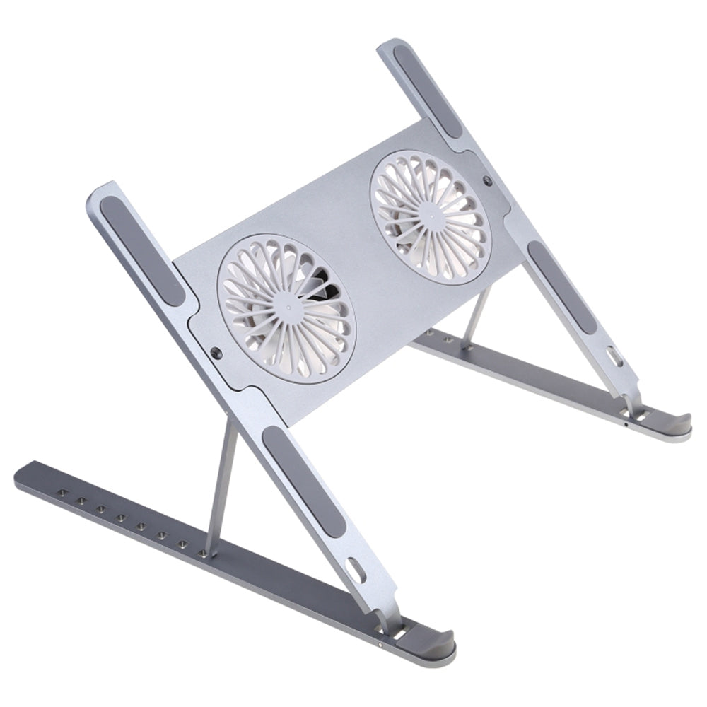 P11F Portable Folding Laptops Stand Aluminum Alloy Adjustable Desktop Tablets Holder with 2 Cooling Fan for Tablets, Notebooks