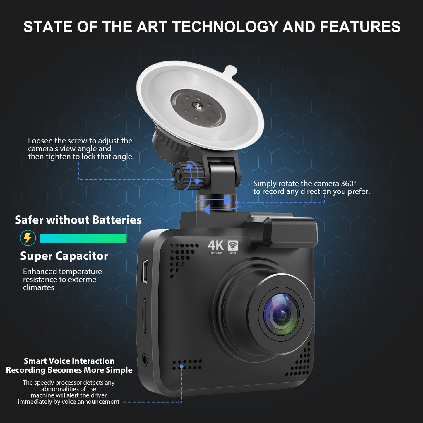 V53 4K UHD 2160P Car Parking Camera WiFi GPS Car Dashboard Camera Recorder 170-degree Wide Vision G-Sensor Design for AZDOME GS63H