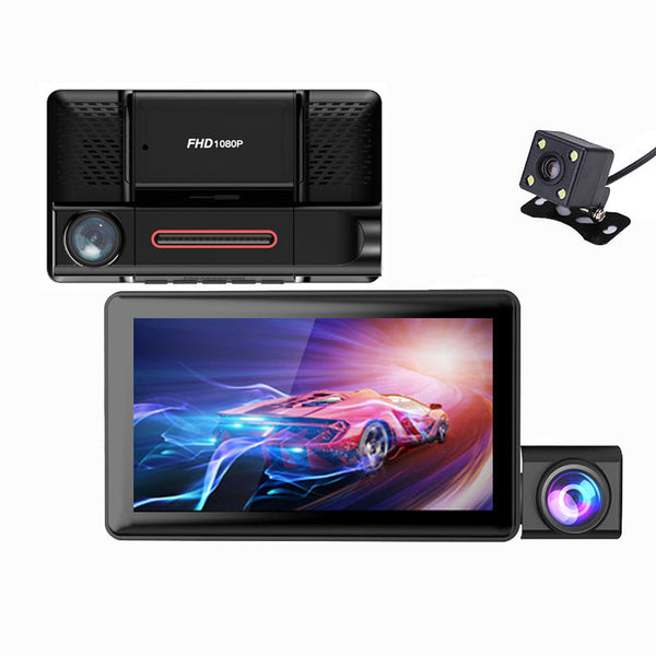 H208 4" IPS Screen 2.5D 3-Lens Car Dash Cam Full HD 1080P Car Video Recorder 120-Degree Wide Angle Car Recorder