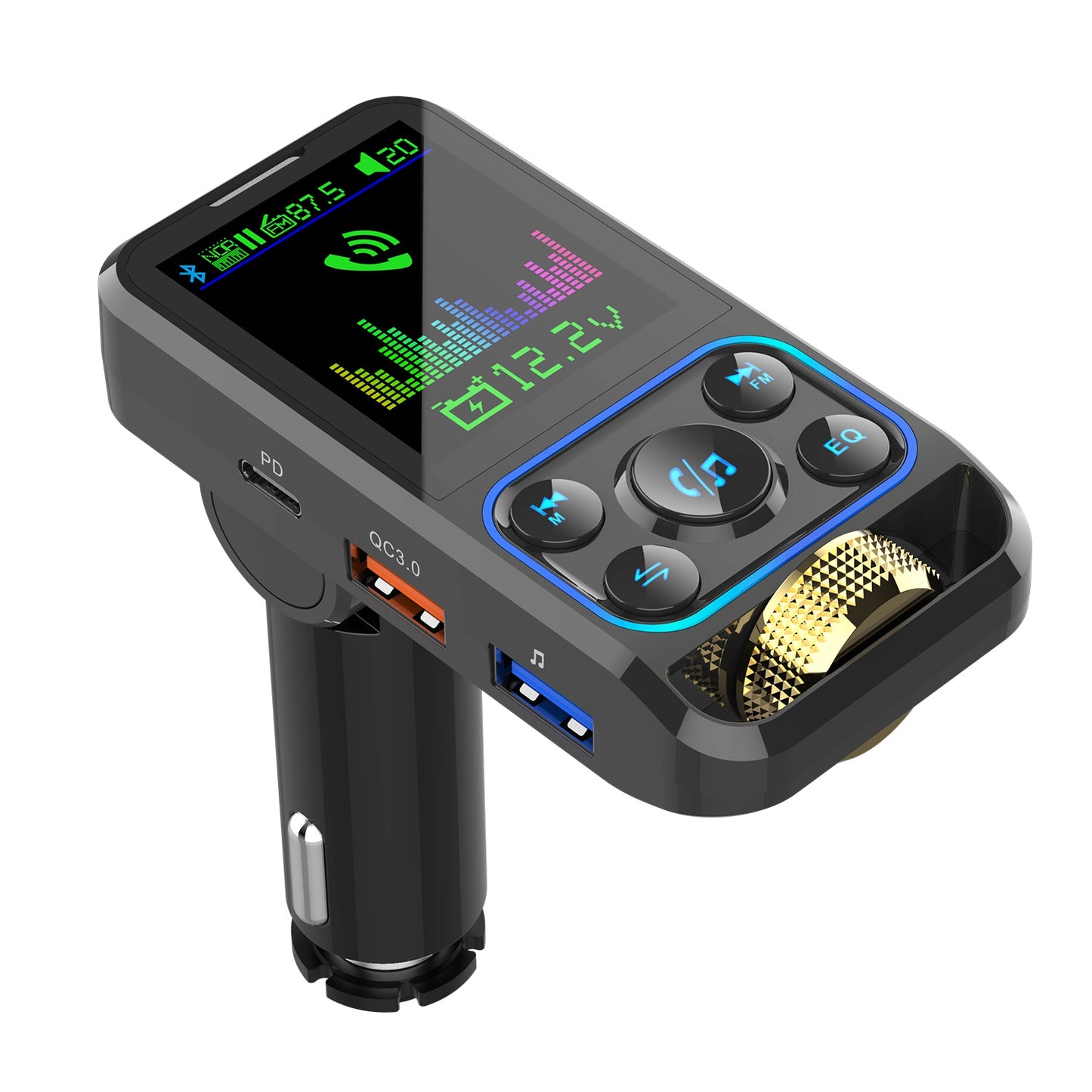 BC83 Bluetooth Hands-free Call MP3 Music Player Voltage Monitoring Dual USB+Type-C Car Charger FM Transmitter Support U-disk / TF Card / AUX