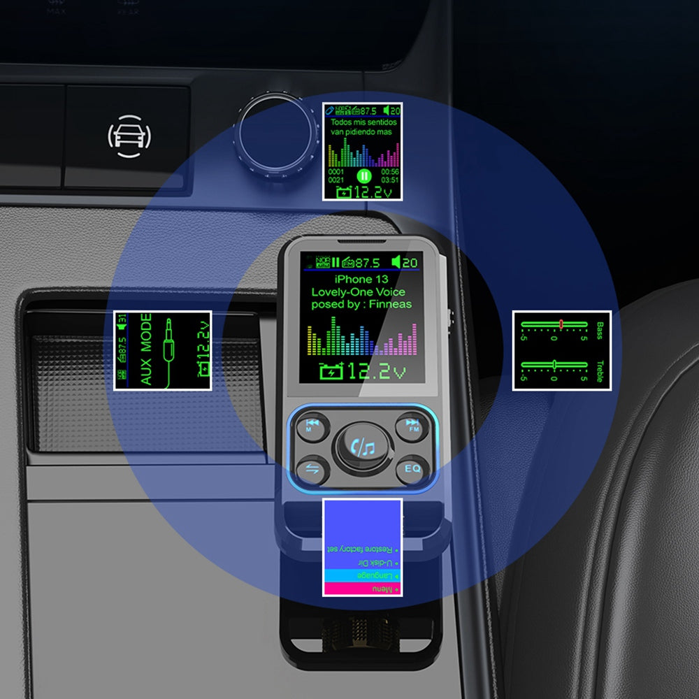 BC83 Bluetooth Hands-free Call MP3 Music Player Voltage Monitoring Dual USB+Type-C Car Charger FM Transmitter Support U-disk / TF Card / AUX