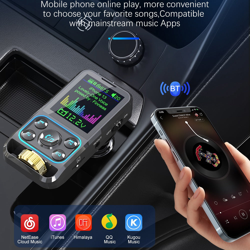 BC83 Bluetooth Hands-free Call MP3 Music Player Voltage Monitoring Dual USB+Type-C Car Charger FM Transmitter Support U-disk / TF Card / AUX