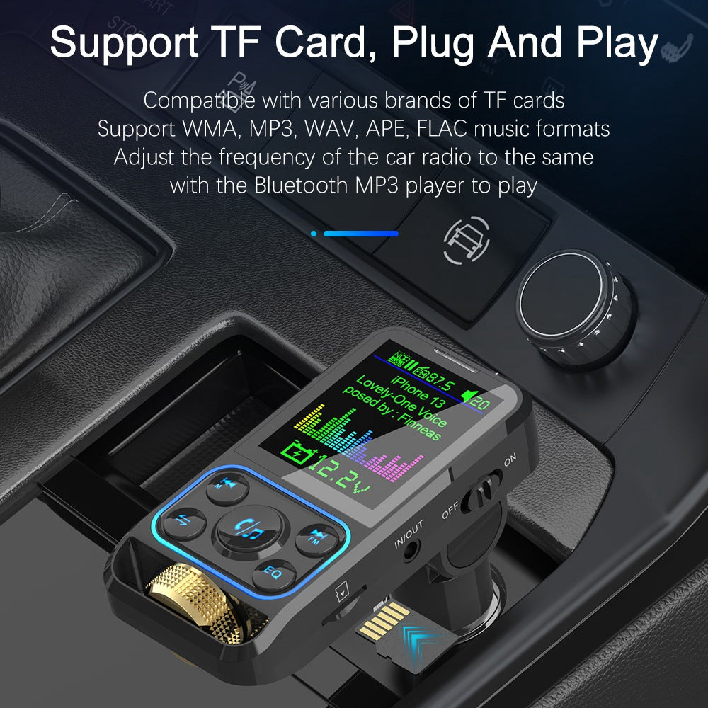 BC83 Bluetooth Hands-free Call MP3 Music Player Voltage Monitoring Dual USB+Type-C Car Charger FM Transmitter Support U-disk / TF Card / AUX