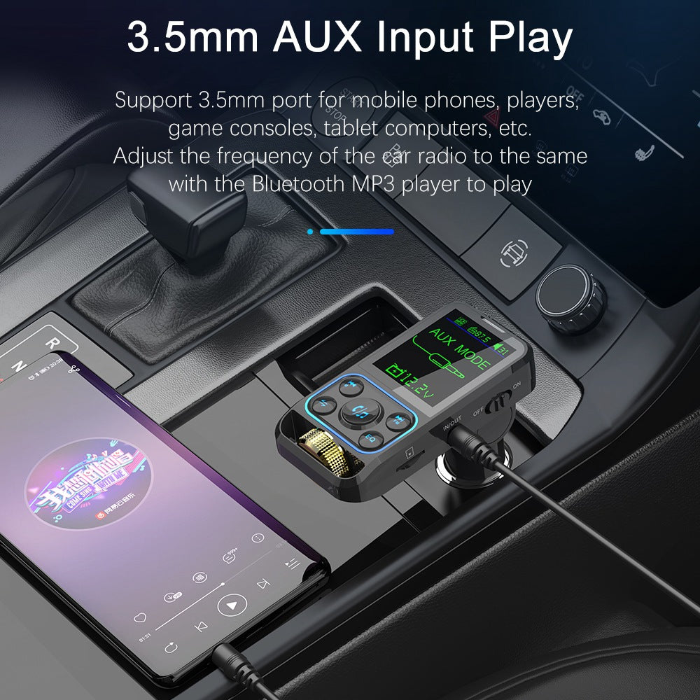 BC83 Bluetooth Hands-free Call MP3 Music Player Voltage Monitoring Dual USB+Type-C Car Charger FM Transmitter Support U-disk / TF Card / AUX