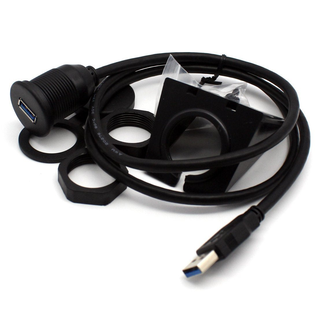 1m USB 3.0 Extension Flush Dash Panel Mount Cable for Car Boat Motorcycle