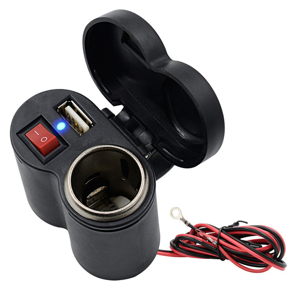 CS-313G1 Motorcycle Modify USB Charger Waterproof Phone Charging Adapter with Cigarette Lighter Socket and Switch