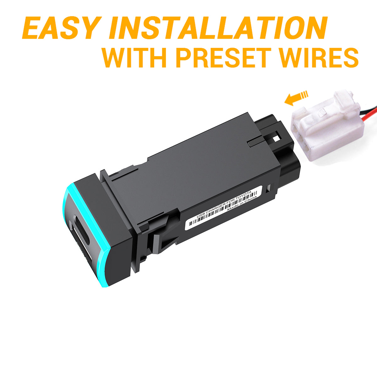 22x22mm Type-C USB QC3.0 LED Light Car Charger Socket Fast Charging Vehicle Modification Accessory for Toyota Corolla Camry (Cigarette Lighter Wiring Connection)