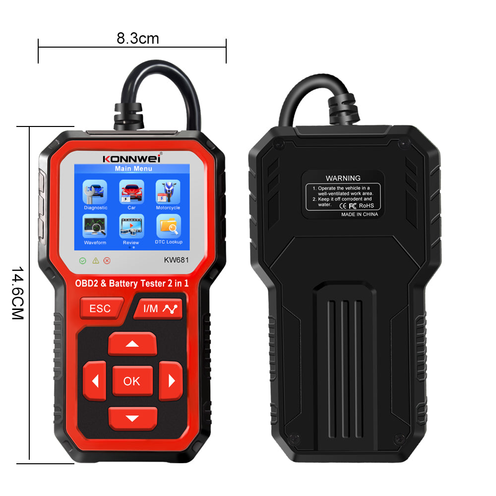 KONNWEI KW681 2 in 1 6-12V Car Battery Tester OBD2 Cars Fault Diagnosis Instrument Battery Analyzer