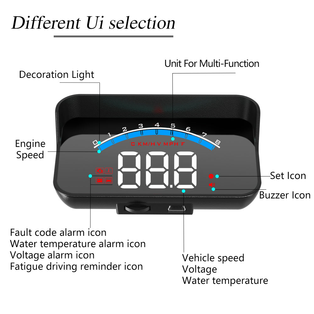 M6S Multifunctional 3.5 Inch Screen Head Up Display Car Electronic HUD Windshield Projector Overspeed Security Alarm