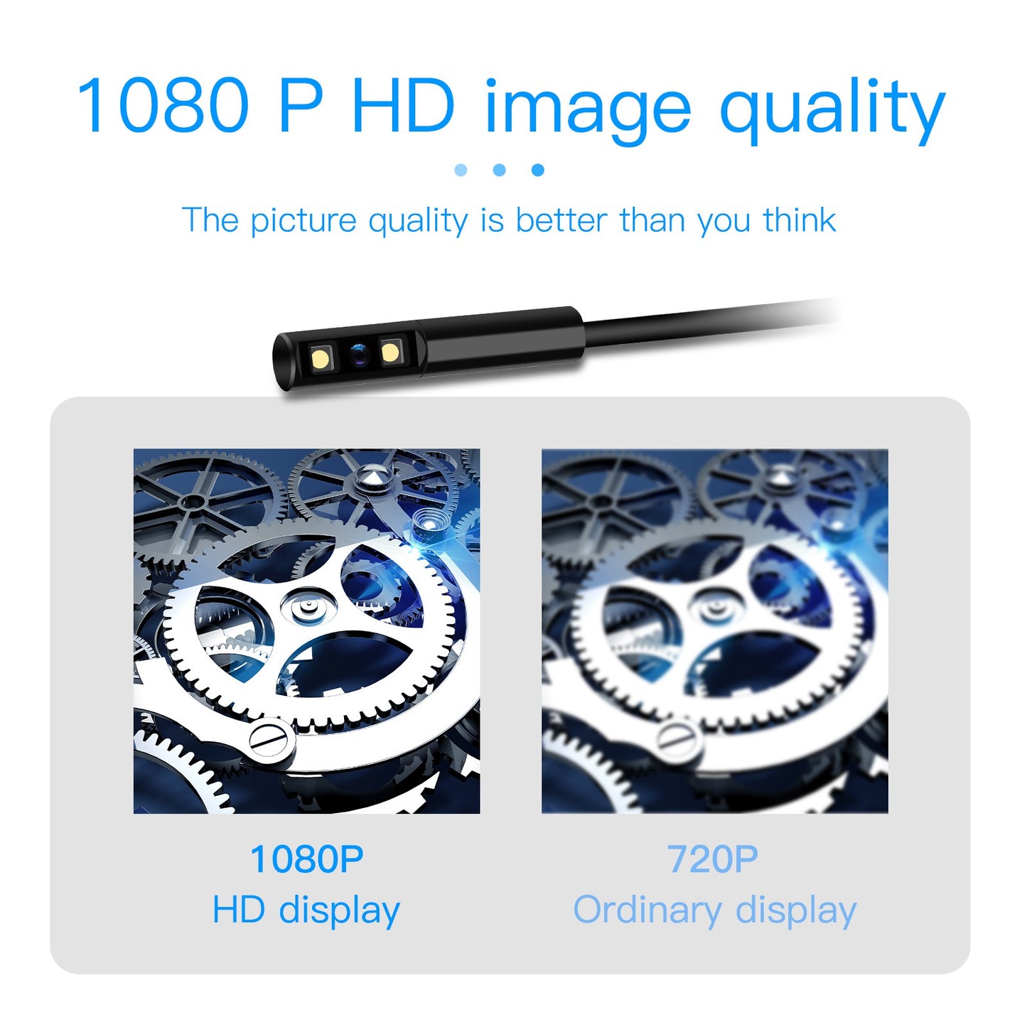 P100 2m Rigid Cable, 6-LED Pipe Inspection Borescope 8mm Lens 2.4 Inch IPS Screen HD 1080P Industrial Endoscope Camera