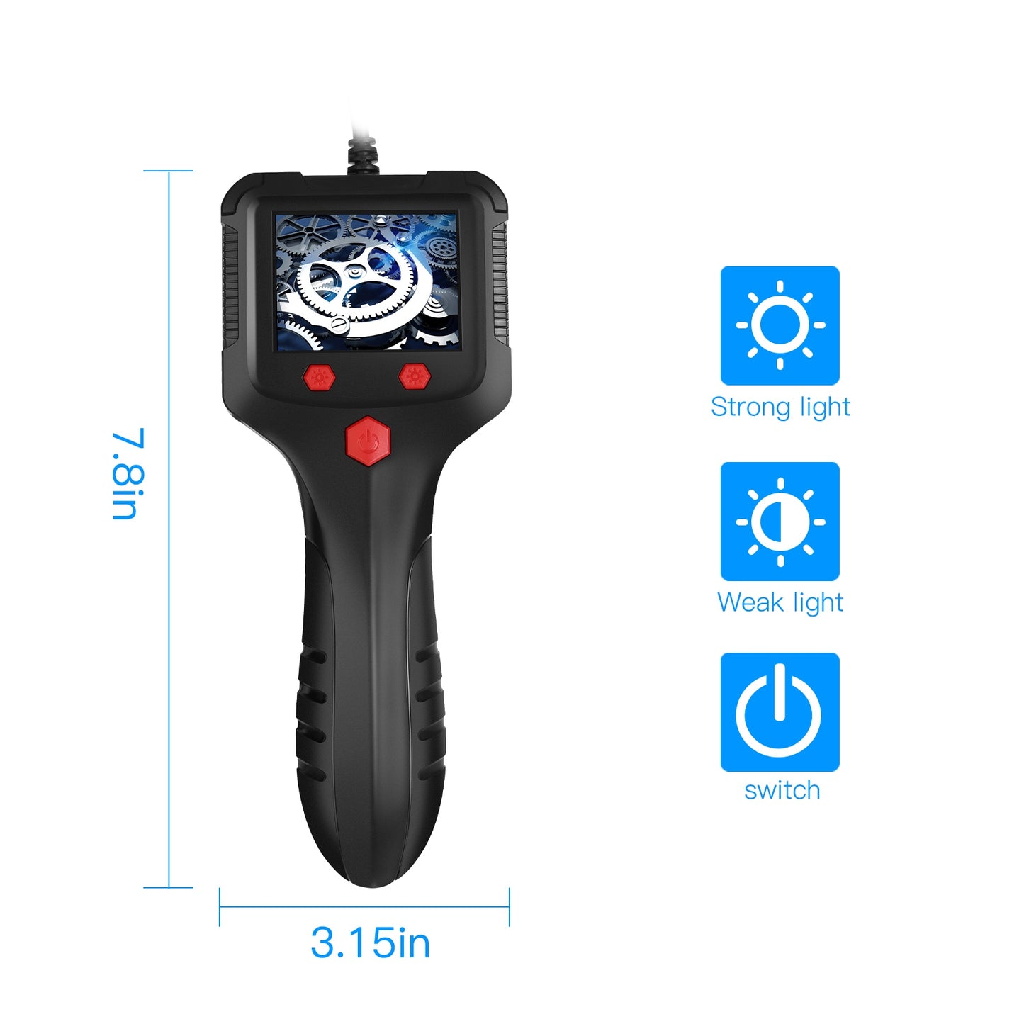 P100 2m Rigid Cable, 6-LED Pipe Inspection Borescope 8mm Lens 2.4 Inch IPS Screen HD 1080P Industrial Endoscope Camera