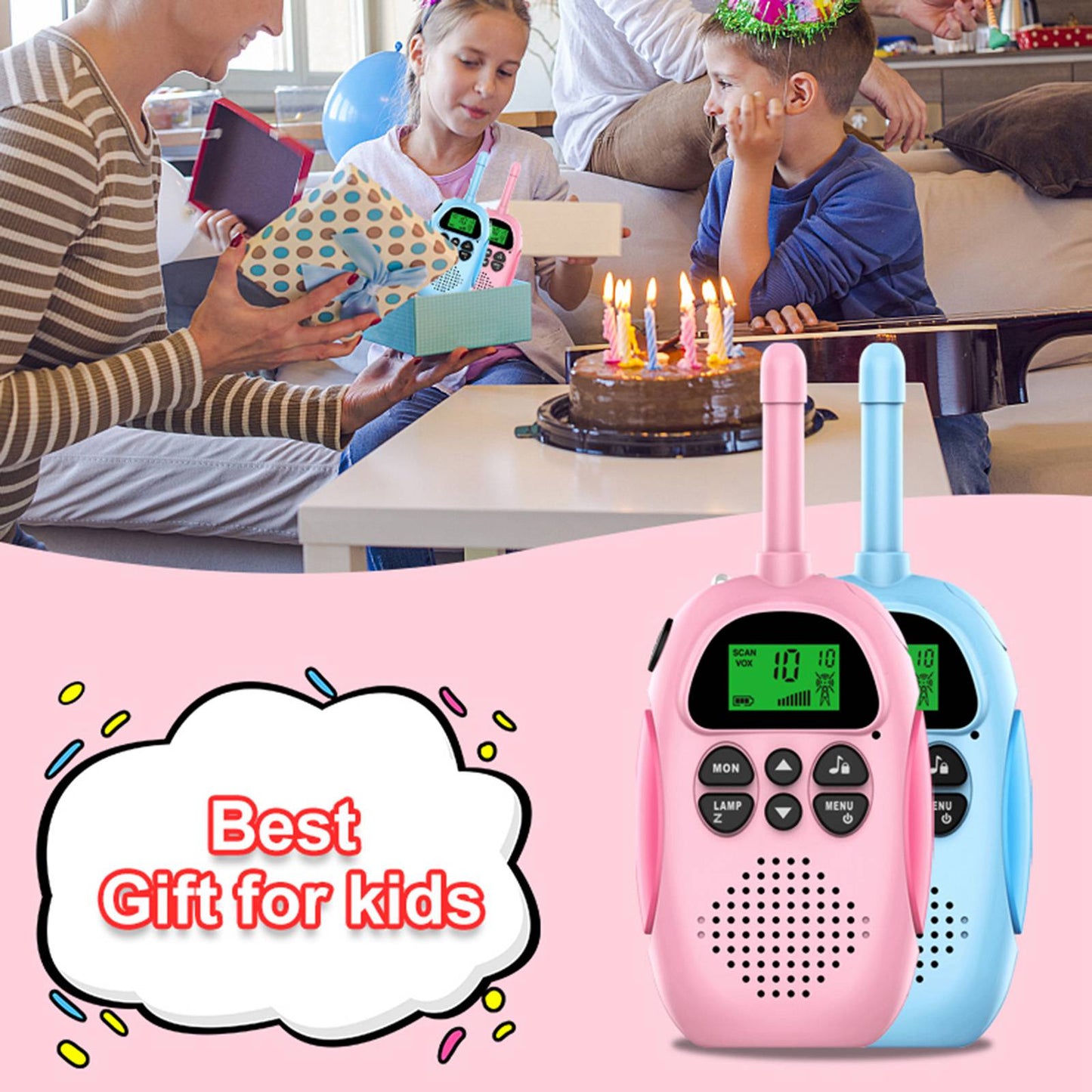 2Pcs DJ100 Children Walkie Talkie Toys Kids Interphone Mini Handheld Transceiver 3KM Range UHF Radio with Lanyard