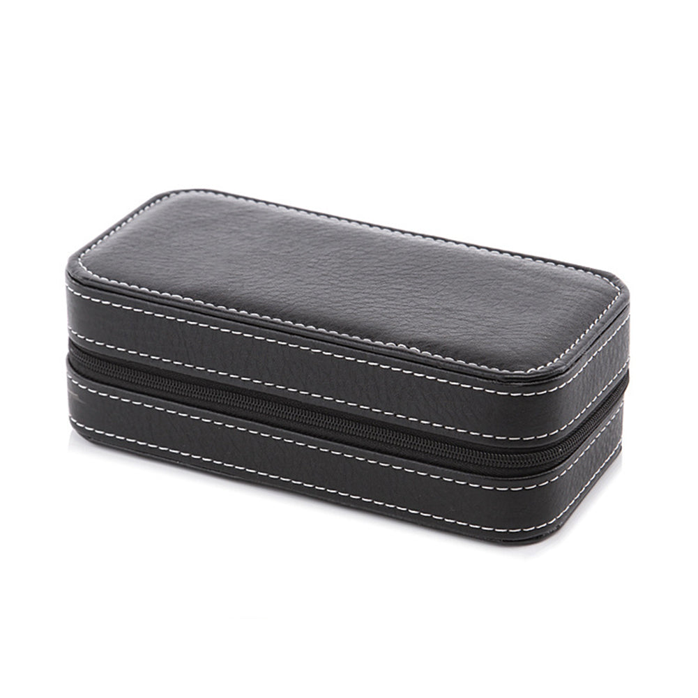 2 Grids Watch Storage Box Leather Zipper Portable Watch Case