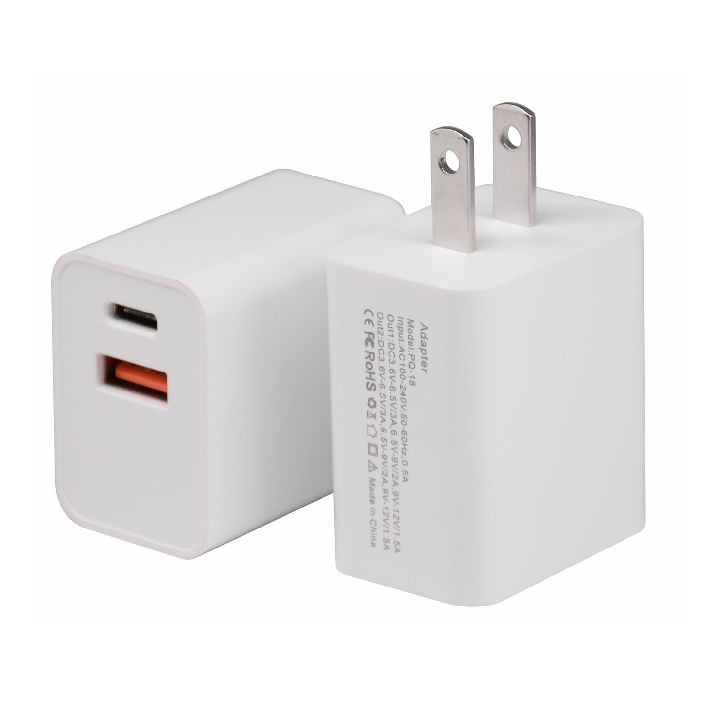 18W USB + Type-C Dual Ports Quick Charge Travel Charger