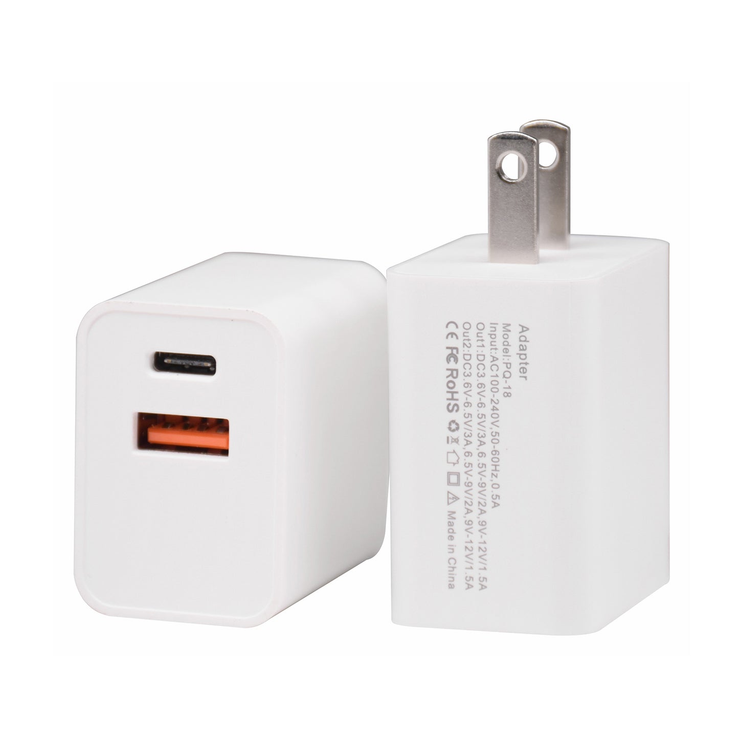 18W USB + Type-C Dual Ports Quick Charge Travel Charger