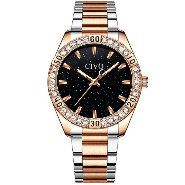 CIVO 8118 Anti-knock Hands Quartz Watches Ladies Fashion Business Watch with Rhinestone Decorated Support 3ATM Waterproof
