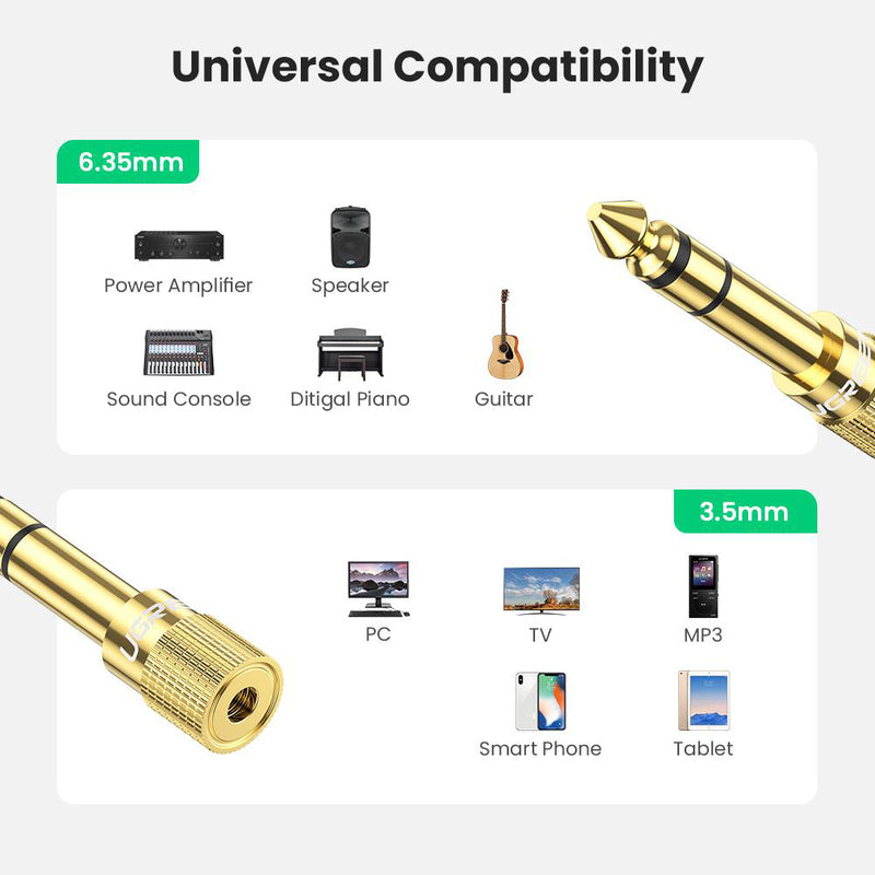 UGREEN 6.35mm Male to 3.5mm Female Headphone Audio Adapter Amplifier Mixer Guitar Piano Stereo System 6.5mm Converter