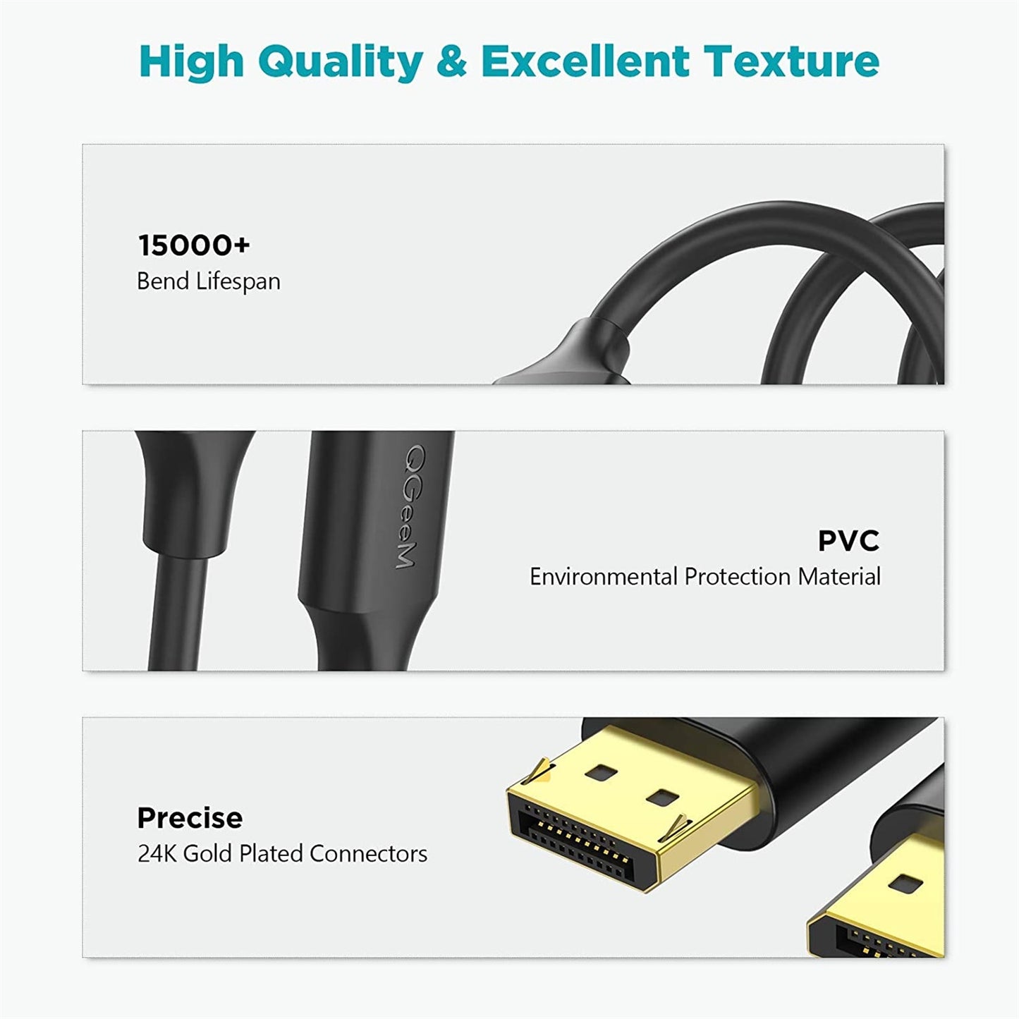 QGEEM QG-HD16 1.8m DP to DP Cable 4K/60Hz HD Video DisplayPort 1.2 Adapter Cable for HDTV Monitor Projector