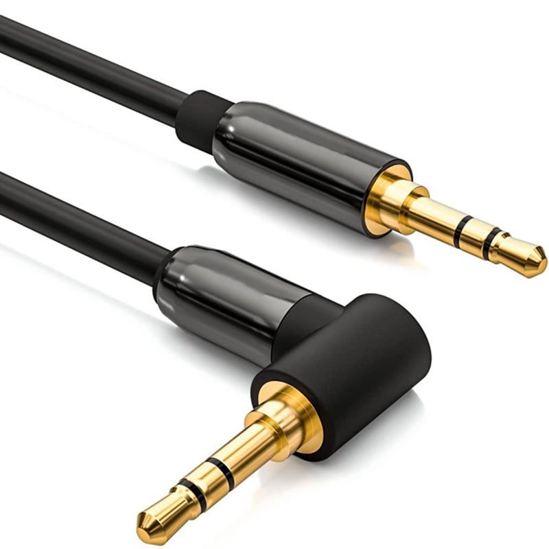 1.5m Tear-resistant PVC Shell AUX Line L-Shaped Angled 3.5mm Audio Male to Male Cable Car Stereo AUX Gold-Plated Cord
