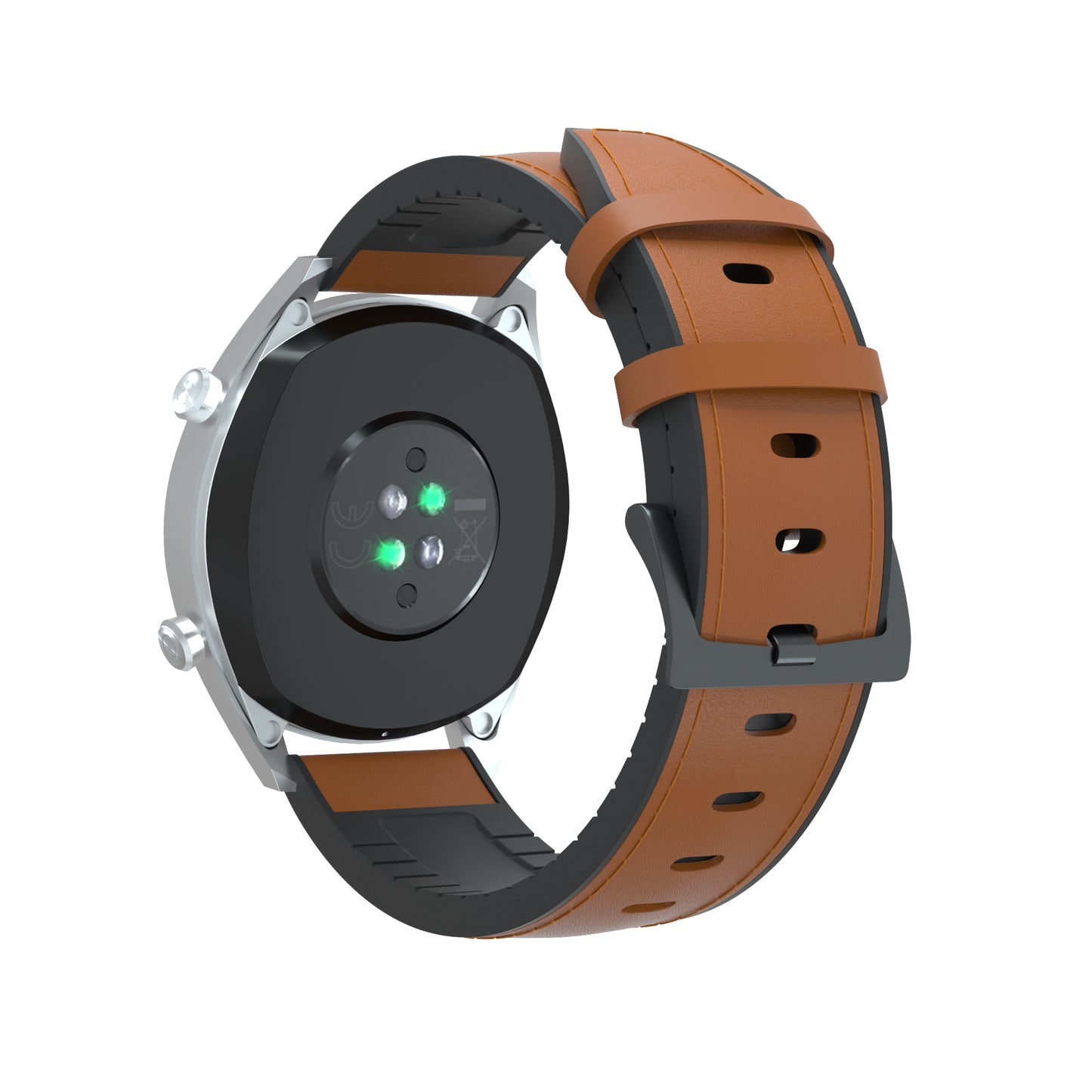 22mm Genuine Leather Coated Silicone Watch Band Black Buckle for Huawei Watch GT