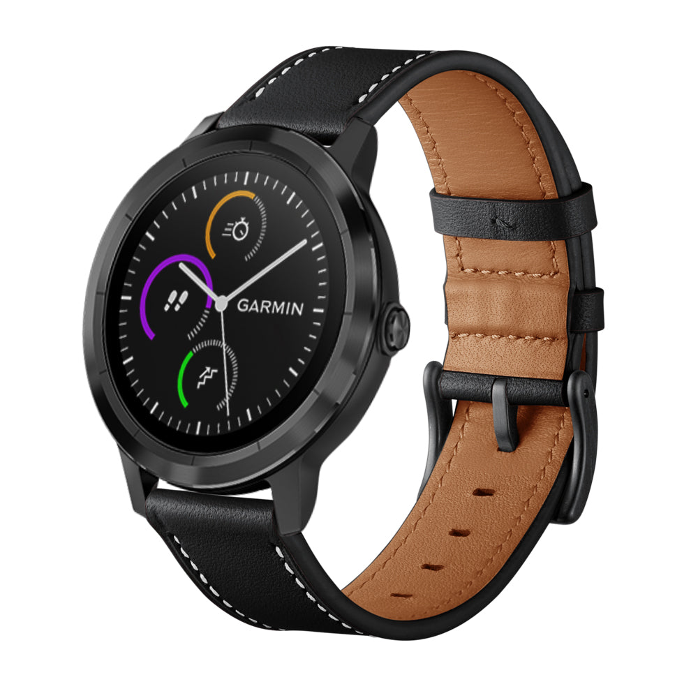20mm Top-layer Genuine Leather Watch Strap Replacement for Garmin Vivoactive 3/Vivomove HR