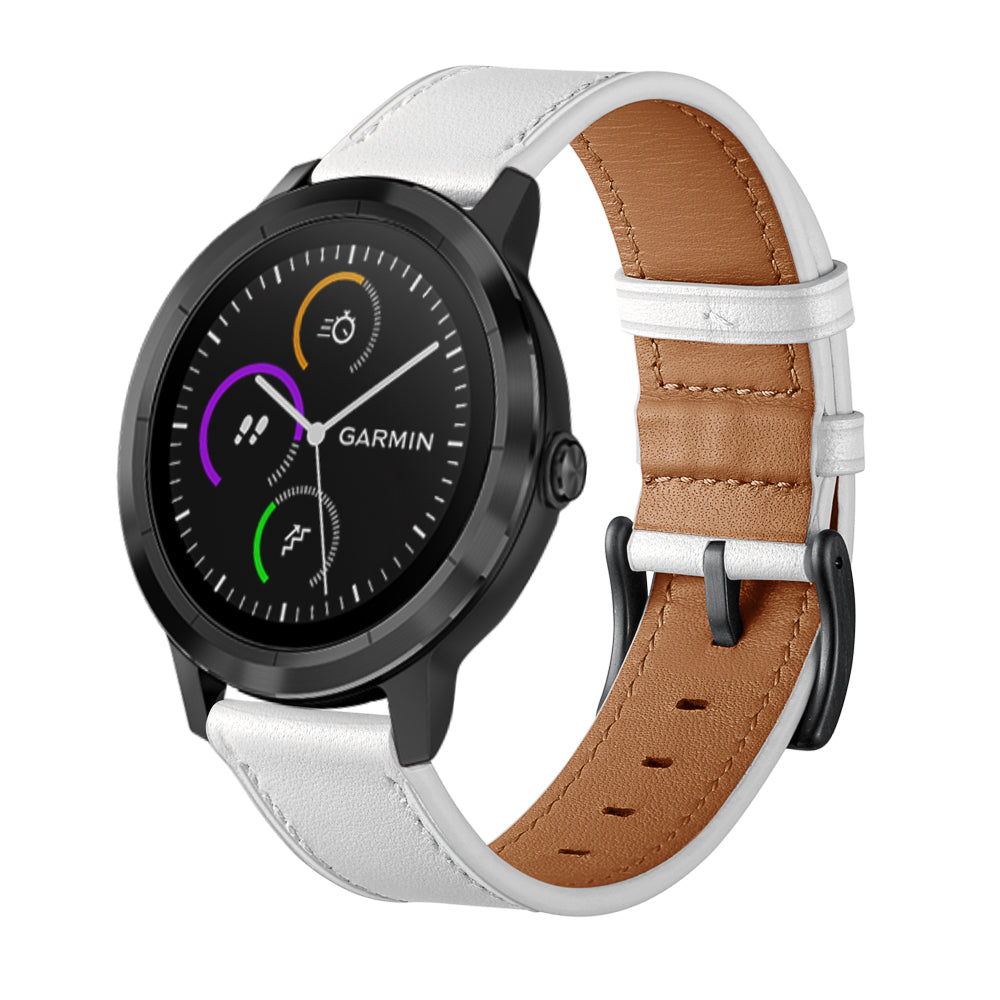 20mm Top-layer Genuine Leather Watch Strap Replacement for Garmin Vivoactive 3/Vivomove HR