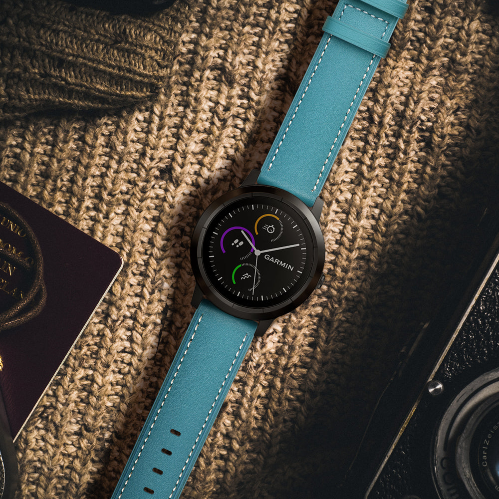 20mm Top-layer Genuine Leather Watch Strap Replacement for Garmin Vivoactive 3/Vivomove HR