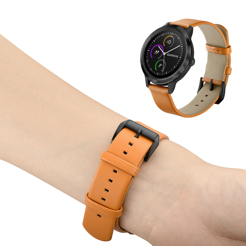 20mm Round Tail Genuine Leather Watch Band Replacement Strap for Garmin Vivoactive 3/Vivomove HR