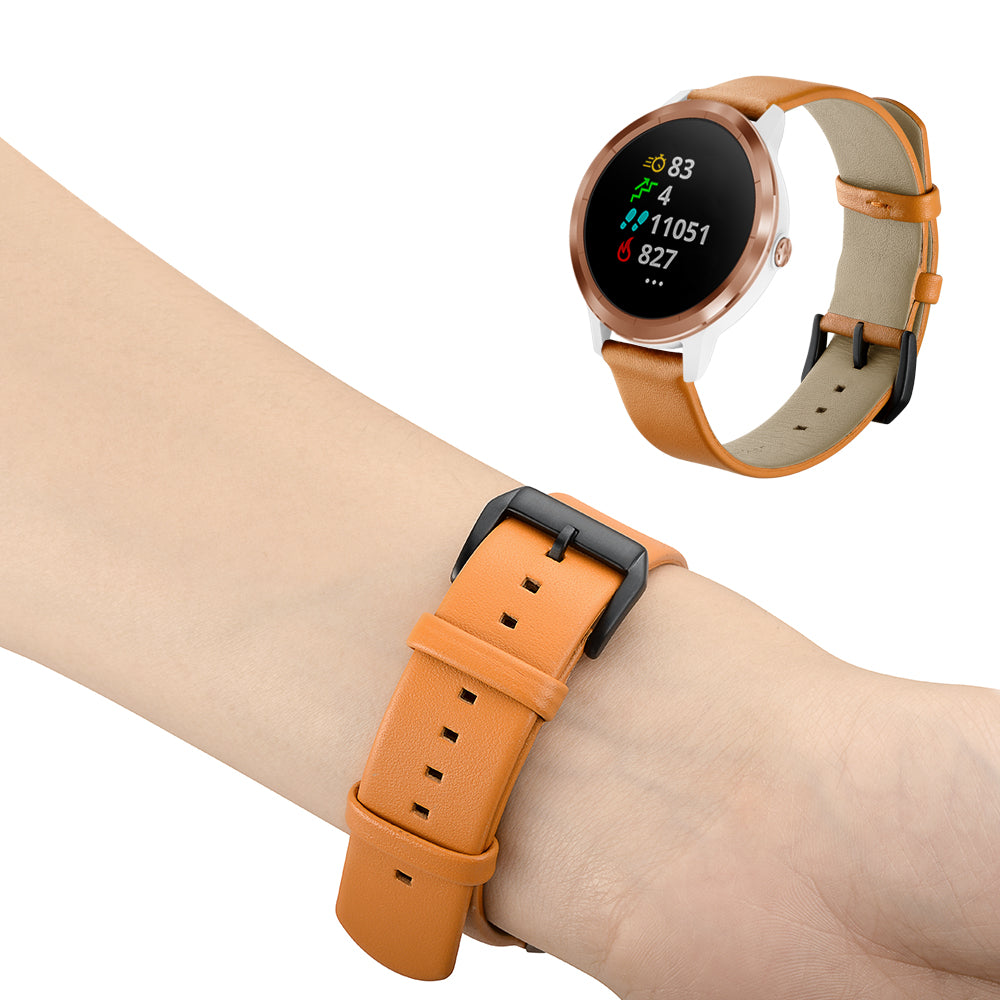 20mm Round Tail Genuine Leather Watch Band Replacement Strap for Garmin Vivoactive 3/Vivomove HR