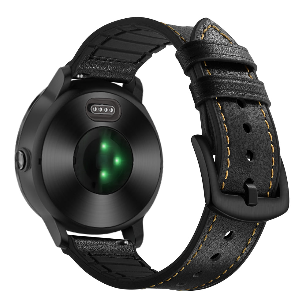 20mm Genuine Leather Coated Silicone Smart Watch Strap for Garmin Vivoactive 3/Vivomove HR