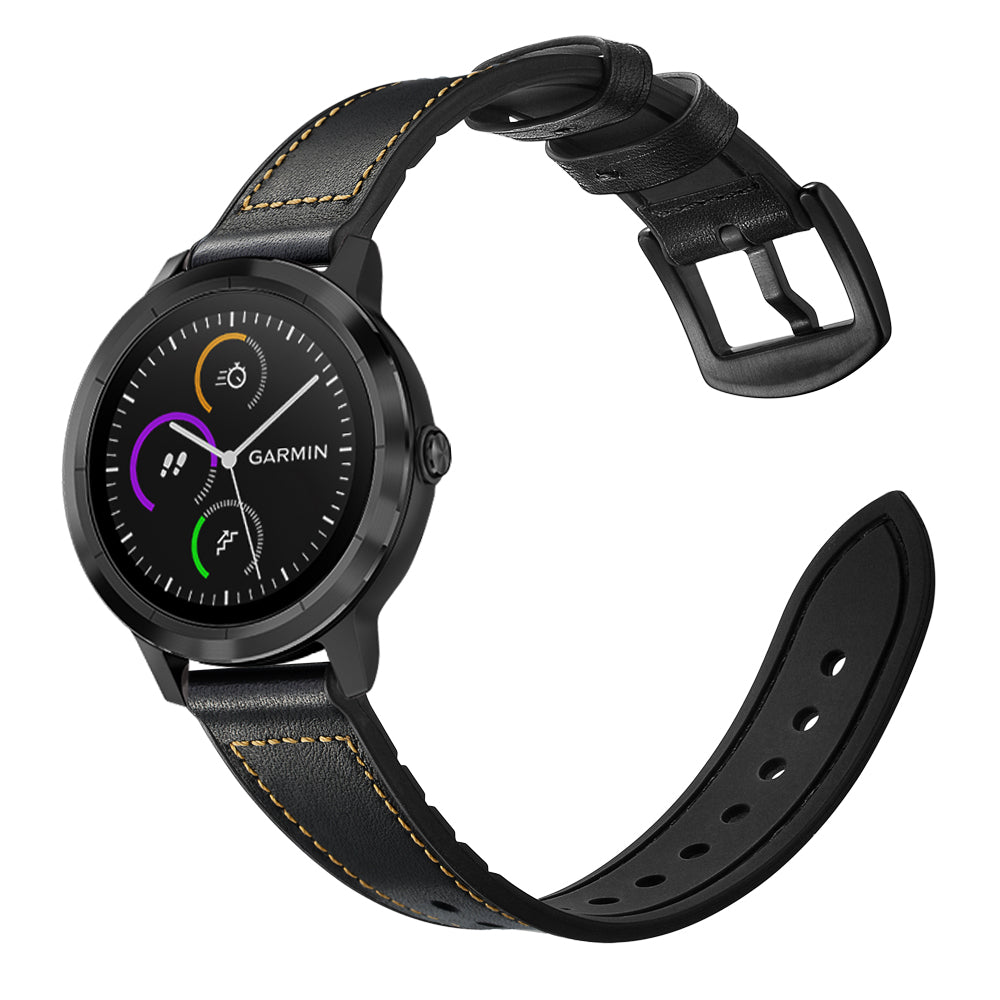 20mm Genuine Leather Coated Silicone Smart Watch Strap for Garmin Vivoactive 3/Vivomove HR