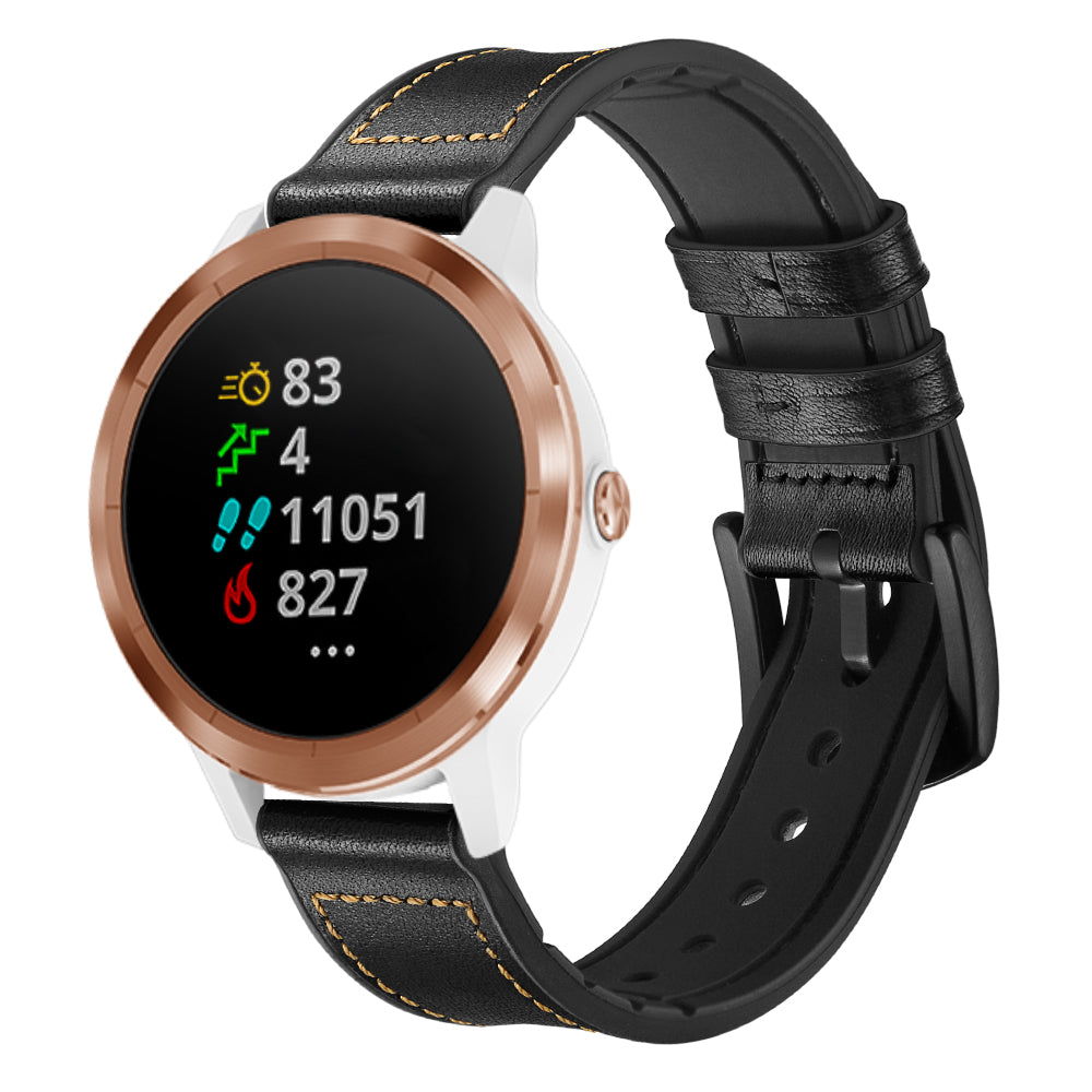 20mm Genuine Leather Coated Silicone Smart Watch Strap for Garmin Vivoactive 3/Vivomove HR