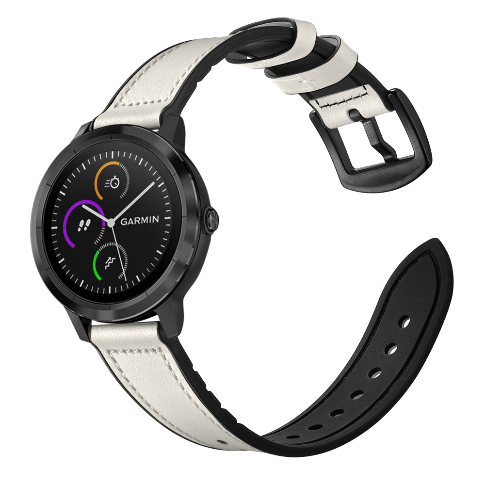20mm Genuine Leather Coated Silicone Smart Watch Strap for Garmin Vivoactive 3/Vivomove HR
