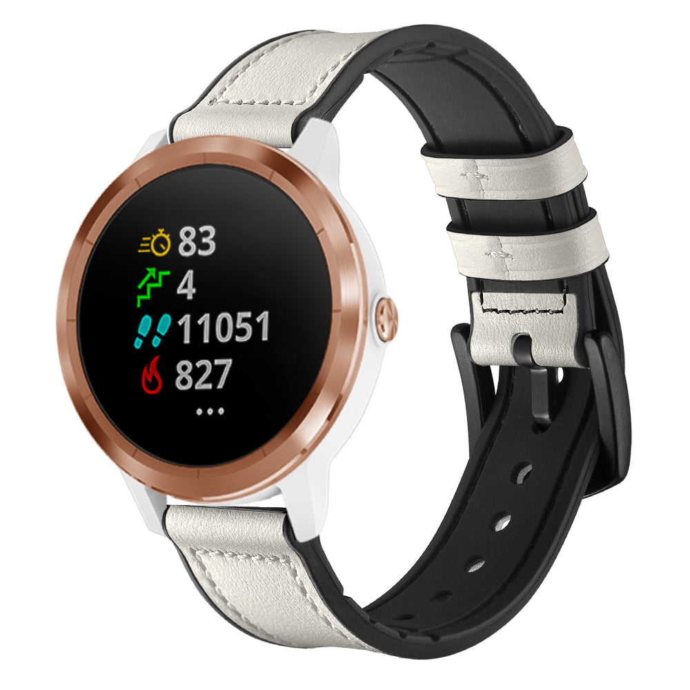 20mm Genuine Leather Coated Silicone Smart Watch Strap for Garmin Vivoactive 3/Vivomove HR