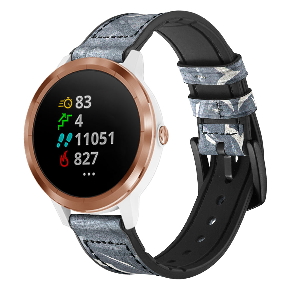 20mm Genuine Leather Coated Silicone Smart Watch Strap for Garmin Vivoactive 3/Vivomove HR