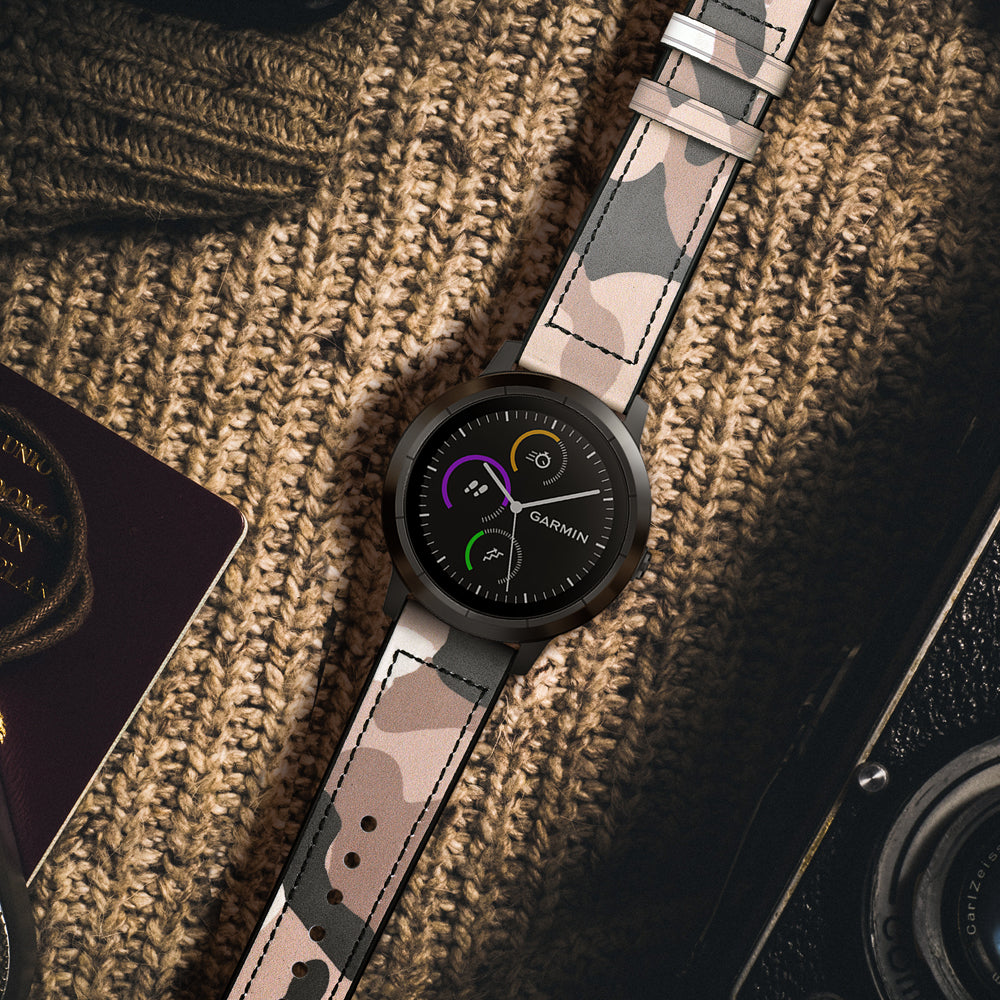 20mm Genuine Leather Coated Silicone Smart Watch Strap for Garmin Vivoactive 3/Vivomove HR