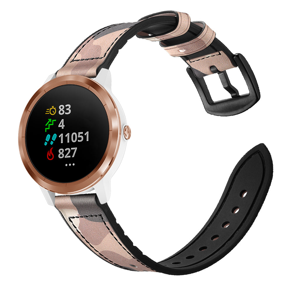20mm Genuine Leather Coated Silicone Smart Watch Strap for Garmin Vivoactive 3/Vivomove HR